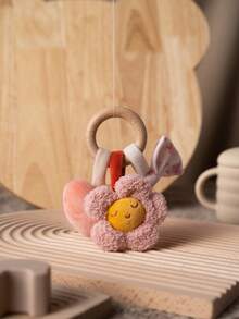 1 pieza Sonajero de madera con anillo para bebé, juguete de peluche suave para dentición, diseño lindo de bellota, estrella y flor, juguete sensorial para recién nacidos, bebés y niños pequeños, accesorio esencial y regalo de viaje - Multicolor - Ver 7