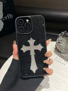 亮片、钻石 1 件装黑色十字水钻手机壳，奢华防震二合一保护套，适用于 17 Pro Max/13/14 - 黑色 - 查看 5