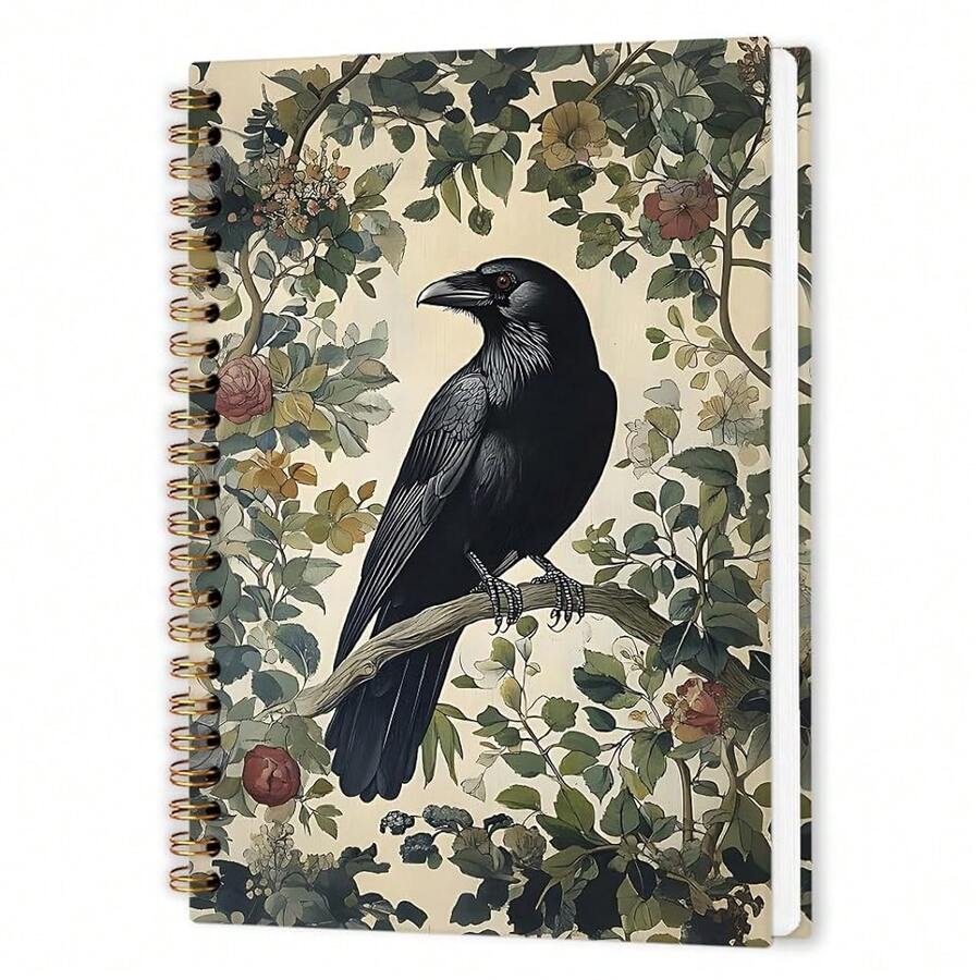 Nvucamd Gothic Dark Raven Spiral Notebook, Witchy Black Crow Botanical Journal Notebook, Dark Raven Cottagecore Journaling Notebooks For Women, Gothic Raven Office Schoolsss Supplies Gifts, 5.5x8.3 In - 烏鴉草 - 查看 1