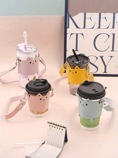 1 Giá đỡ cốc hình mèo dễ thương, giá đỡ bình nước cầm tay tiện lợi để mang theo và chơi ngoài trời.