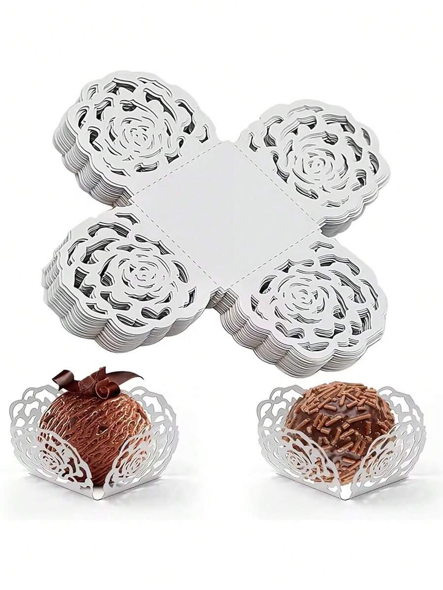 5pcs Chocolate Candy Lace Paper Box Set, Elegant Dessert Cup, Mother's Day Packaging Box, Candy Box, Chocolate Packaging Box, Party Favors, Birthday Decor, Wedding Decor, Party Supplies, Anniversary, Baking Tools, Home Kitchen - Multicolor - View 1