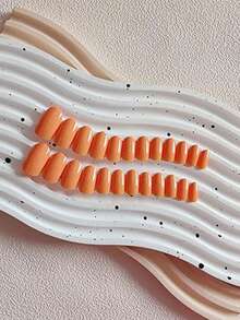 24pcs Orange Oval Acrylic Solid Color Fake Nails, Medium-Short Length Nail Supplies - Orange - View 3