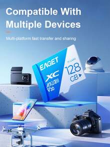 EAGET 256GB/128GB Micro SD 卡，TF 存储卡，读取速度高达 100MB/s，适用于智能手机、运动相机、无人机、平板电脑和游戏设备，可靠的高速性能，可实现长时间录制。 - 藍白色 - 查看 6