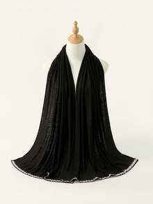 1 pieza Hiyab de mujer de unicolor con textura tejida y decorado con rhinestones, chal largo musulmán suave y cómodo de modal, versátil para uso diario, viajes, fiestas, fotografía - Multicolor - Ver 22
