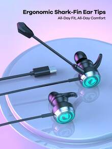 REMAX 有线耳塞，带可拆卸麦克风，适用于游戏和音乐；深度降噪和 RGB 灯光；1.2 米 Type-C 线缆；游戏耳机；通用兼容耳机； - RM-709a - 查看 8