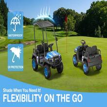 24V 4-Seater Kids Electric Golf Cart, 4WD Ride-On Car With Remote, Awning, Suspension & Music Features, Best Gift For Christmas - 藍色 - 查看 4