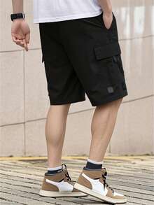 1pc Men's Summer Outdoor Solid Color Pocket Drawstring Waist Cargo Shorts