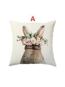 1/2/4pcs Easter Single-Sided Printed Decorative Cushion Cover With Cute Floral And Bunny Pattern, Measuring 17.7*17.7 Inches. Suitable For Easter Living Room Sofa And Bedroom Home Decor. Pillow Insert Not Included. - Multicolor - View 13