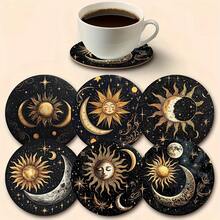 6pcs Arabic Coffee Cup Coaster Set - Arabic Calligraphy Teapot Themed Design, Wooden Drink Coasters Suitable For Coffee & Tea Cups, Arabic Style Holiday Decor, Home & Restaurant Table Decoration, Ideal Holiday Gift - Multicolor - View 12