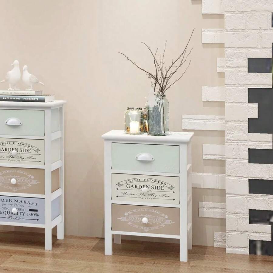 vidaXL Armadio da parete in stile francese a 3 cassetti in legno - Bianco - Visualizzare 1