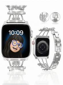 1 chiếc dây đeo đồng hồ nữ sang trọng đính đá lấp lánh màu bạc bằng thép không gỉ hình bướm, tương thích với 38mm 40mm 41mm 42mm 44mm 45mm 46mm 49mm, dây đeo đồng hồ hình bướm lấp lánh thanh lịch, dây đeo đồng hồ thép không gỉ sáng tạo tương thích với Apple Watch Series Ultra 3/2/1 11 10 9 8 7 SE3 6 5 4 3 2 1, dây đeo đồng hồ thông minh thời trang tương thích với các loại dây đeo . - Bạc - Xem 3