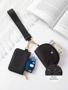 Mini Zip Around Wristlet Wallet For Women Dual Pouch Wristlet  Portable Wallet Coin Purse Mini Women Coin , Women's Wrist Lanyard Keychain With Detachable Mini Wallet & Card Holder Pouches, Ideal Christmas Stocking Stuffer Gift For Travel, Everyday Carry, Keys, Cards And Small EssentialsPocket - Vàng đen - Xem 6