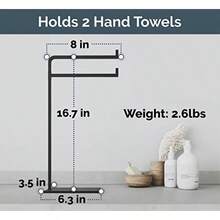 Black Free-Standing Hand Towel Holder - 17 Inch Tall For Bathroom Counter Non-Slip Base Holds Two Full-Size Towels - Black - View 6