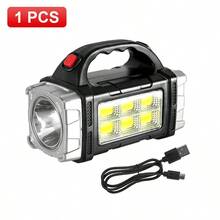 Linterna LED súper brillante, linterna solar, linterna recargable por USB, linterna táctica COB, linterna de largo alcance, luz para pesca y camping, equipo de camping - Negro - Ver 14
