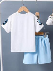 Camiseta con gráfico de letras y pantalones cortos con cordón ajustable para niño preadolescente - Blanco - Ver 2