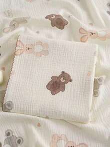 1pc 100*100cm Baby Soft Breathable Absorbent 2-Layer Floral Trim Muslin Swaddle Blanket - Multicolor - View 15