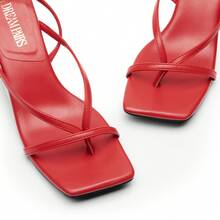 Women Minimalist Stiletto Heeled Ankle Strap Thong Sandals, Sexy Square Open Toe Heeled Sandals, Fashionable Party Wedding Dress Shoes Spring Summer Wearing - 紅色 - 查看 6