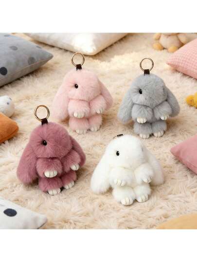 Cute Rabbit Plush Keychain For Backpack 5.9 Inch Handmade Soft Rabbit Plush Ball Pendant Rabbit Cute Plush Keychain For Women Gift
