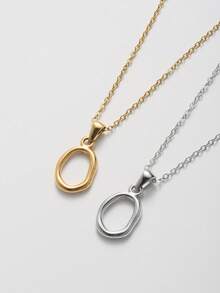 1pc Stainless Steel Simple Asymmetrical Hollow Round Shape Pendant Necklace Versatile Geometric Pendant Necklace For Women Gifts - Necklace - View 3