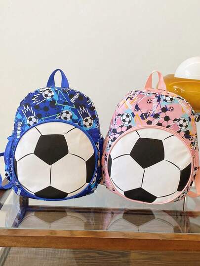 1pc Teenager Football Shaped Zipper Closure Casual Printed Backpack, Suitable For Ramadan And Daily Use
