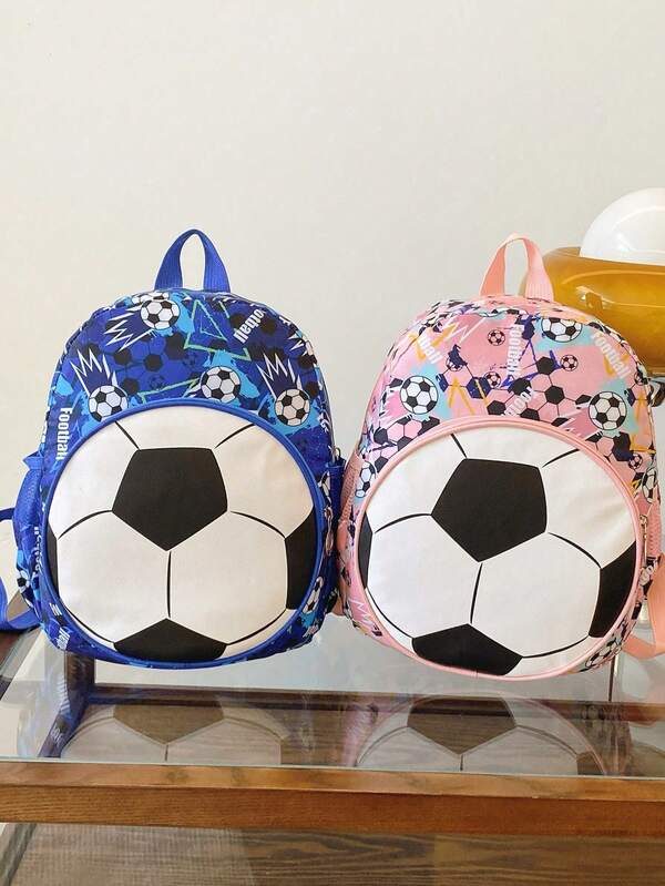 1pc Children's Soccer Shaped Backpack With Zipper Closure, Casual Print School Bag Suitable For Ramadan Daily Use