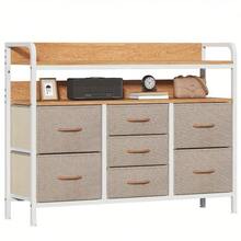 Dresser For Bedroom With 7 Storage Drawers, Fabric Dressers Chests Of Drawers With Sturdy Steel Frame And Wooden Top