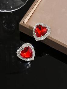 一对心形耳环，镶嵌红色水晶水钻，闪亮派对配饰，适合情人节庆祝活动和正式场合 - 彩色 - 查看 9