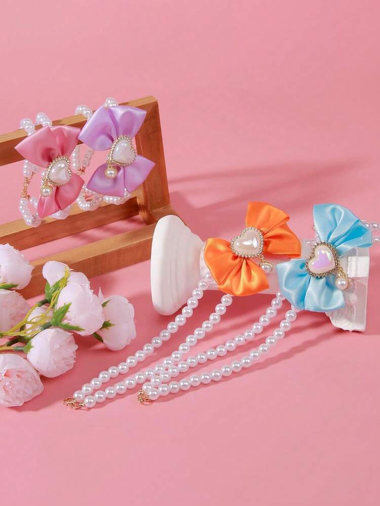 2-Layer Faux Pearl Bow Pendant Pet Necklace, Adjustable Gold Chain Necklace With Cute Heart Pendant, Suitable For Small/Medium Pets, Lovely Double Pearl Bow Necklace, Perfect For Outdoor Activities, Valentine's Day Gift - Multicolor - View 10