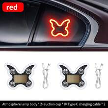 Solar Powered LED Car Atmosphere Light, Cute Butterfly Neon Light, Suction Cup Breathing Light, USB Rechargeable