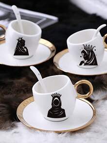 1张黑色剪影女孩小杯子马克杯贴纸，家居装饰贴纸 - 黑色 - 查看 4