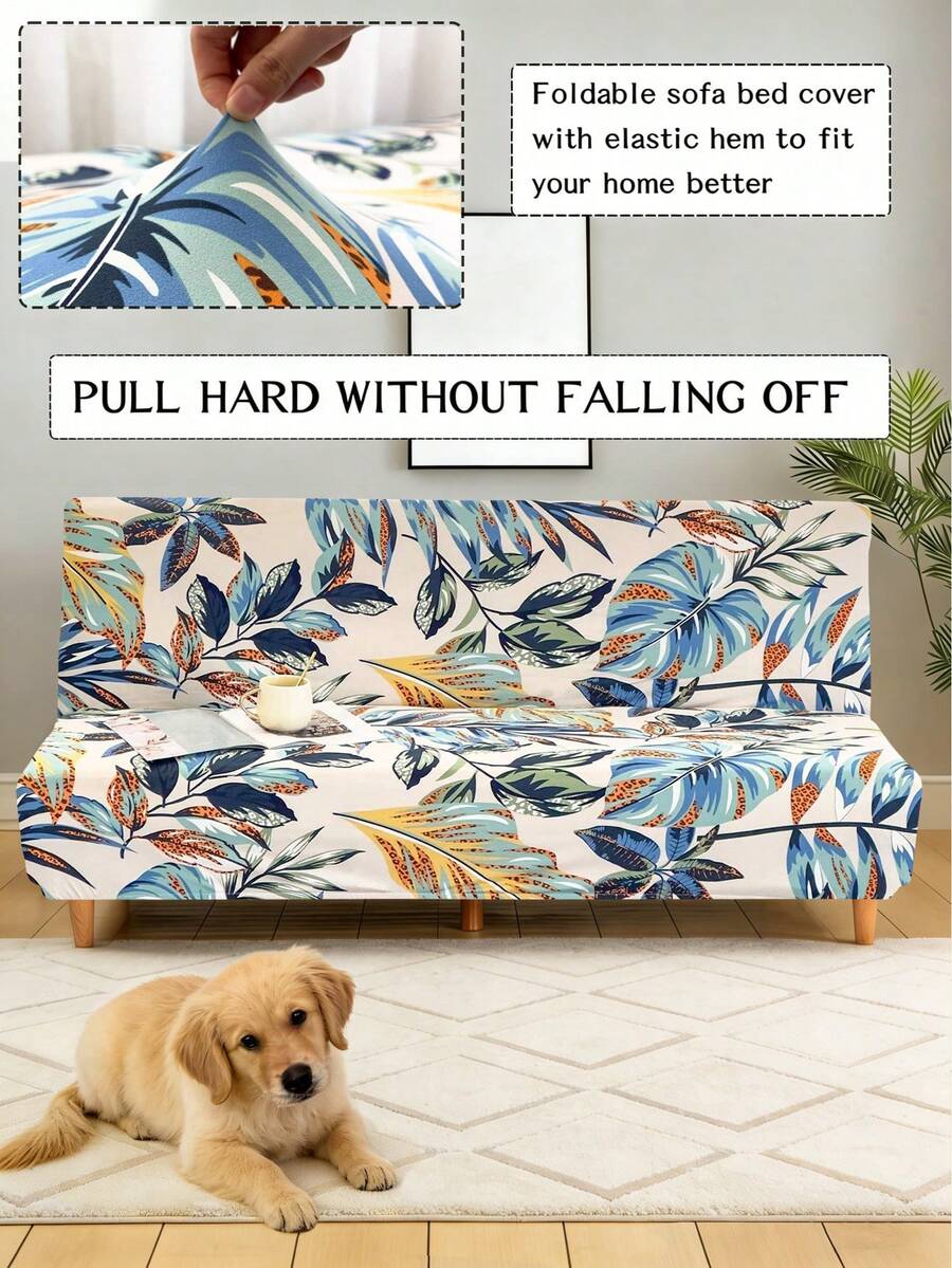 1pc Geometric Line Print Milk Silk Armless Folding Sofa Bed Cover, Elastic Full Wrap Dust-Proof, Suitable For Bedroom, Living Room, All Seasons - Multicolor - View 1