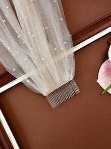 1件闪亮水钻新娘头纱，指尖长度，带发梳，适合婚礼、婚纱照、单身派对头饰、新娘配饰 - 閃粉頭紗 - 查看 6