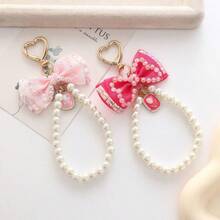 Beaded Butterfly Decor Keychain - Bow Pearl Pendant - View 8