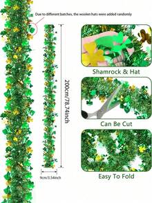 4个圣帕特里克节装饰花环，金色和绿色三叶草帽形金属丝花环，闪亮金属丝带扭曲花环，适合室内/室外圣帕特里克节家居装饰，爱尔兰派对用品 - 彩色 - 查看 7