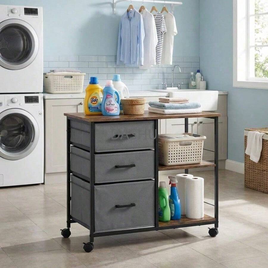 Home Office Cabinets, Archivador Móvil con 3 Cajones Grandes, Gabinete de Archivos con Ruedas para Oficina en Casa, Soporte de Impresora, Mesa Lateral de Almacenamiento de Tela, Color Marrón - Marrón - Ver 1