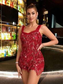 CHOSMO Đầm nữ kiểu mới, màu trơn, lấp lánh, sang trọng, hở lưng đính sequin và tua rua, thích hợp cho khách dự đám cưới, tiệc tùng, sinh nhật, kỷ niệm, lễ tốt nghiệp, tiệc cocktail ngày lễ, tiệc tối trang trọng, chụp ảnh, dạ hội, du lịch, biểu diễn sân khấu và hòa nhạc, kỳ nghỉ xuân. - Màu Đỏ Sâu - Xem 9