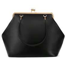 Large Women's Kiss Lock Bag PU Medium Top Handle Handbags Kiss Clasp Shoulder Bags Tote Purse Messenger Clutch - 黑色 - 查看 1