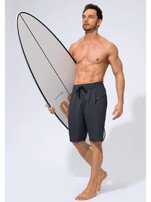 Men's Swim Trunks Quick Dry Board Shorts With Zipper Pockets Beach Shorts Bathing Suits Men - No Mesh Liner - 深灰色 - 查看 2