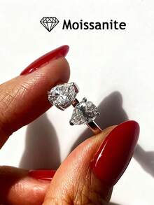 1pc 2ct Creative Double Stone Ring For Women, Eternal Love Gift For Partner, Wearable For Daily And Festivals, S925 Silver - Silver - View 4