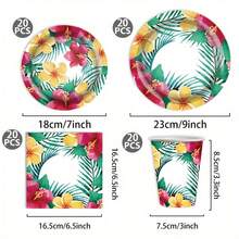 80pcs Hibiscus Themed Disposable Tableware Set, Perfect For Valentine's Day, Back-To-School Season ,Camping, Patio Barbecues, Picnitc, Bbq, Wedding, Bachelorette Party, Party And Birthday, Suitable For Party Decorations, Home Decorations, Birthday Decorations, Birthday Party Decorations, Wedding Decorations, Which Perfect Party Supplies, Bbq Supplies, Wedding Supplies, Birthday Party Supplies, Disposable Plate, Wedding Plates, Party Plates