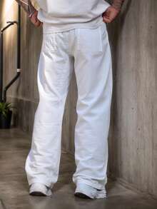男士休闲直筒裤，时尚百搭长裤，白色男裤，男装，男士阔腿裤，白色男士正装裤，春季 - 白色 - 查看 3