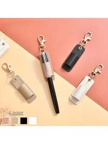 1pc Portable Pen Clip Keychain, Compact Leather Pen Holder With Keyring - Multicolor - View 3