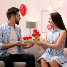 1pc Heart-Shaped Potted Plant, Fabric Artificial Peony Decoration |   Yarn Crochet: The Everlasting Love |   Qixi Valentine's Day/Mother's Day/Birthday Luxury Gift |   Time Collection Handmade Small Flower Pot Office Desk And Home Car Dashboard Decoration Perfect Choice For Home Decoration And Birthday Gifts Ideal For Valentine's Day, Christmas, Thanksgiving, Mother's Day Graduation Gifts And Home Decoration Crochet Flower - 紅色-1件 - 查看 4