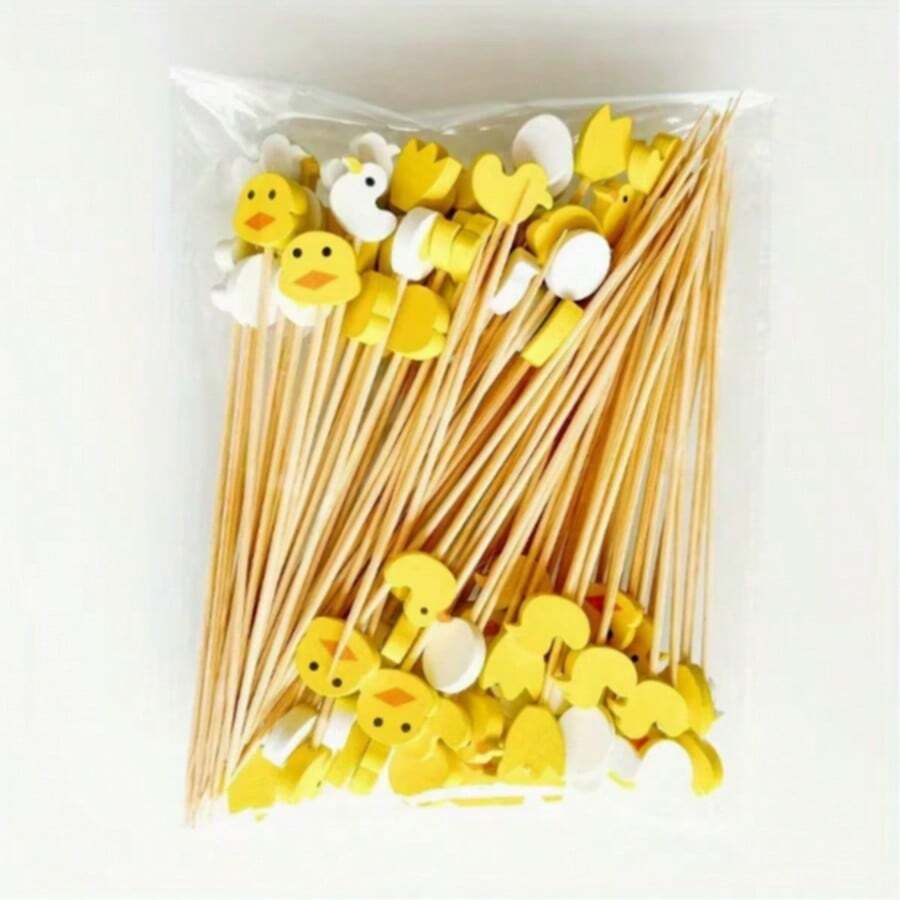 Cute Duck & Egg Cartoon Bamboo Skewers, Egg Tart Bamboo Picks, Fruit Picks, Toothpicks, Colorful Fruit Sticks, Suitable For Parties, Valentine's Day, Weddings, Birthdays, Easter And More - Multicolor - View 1