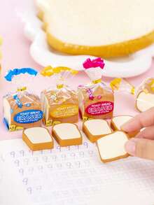 极简多功能文具套装(1个极简铅笔盒+2个面包形橡皮擦),防水防尘隔层设计,创意文具,米色胶水笔盒 - 套裝 - 查看 3