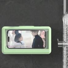 1个防水手机支架，淋浴壁挂式手机壳，浴室防水手机盒支架，带触摸屏功能，适合观看视频和电视节目，无需钻孔，防溅水，触控灵敏 - 兼容 15、14、13、12 Pro Max、XS、XR以及6.8英寸以下的手机 - 彩色 - 查看 23