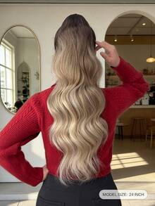 Clip Style Ponytail Extension Wrapping Curly Ponytail Gradient Brown 24 Inch Heat-Resistant Hard Synthetic Hair Piece, Suitable For Girls And Women's Parties And Daily Use - Brown Ombre - View 3