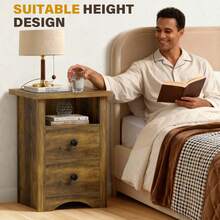 Farmhouse Nightstands With 2 Storage Drawers And Open Shelf  Set Of 2 - Dark Rustic Oak - 查看 5