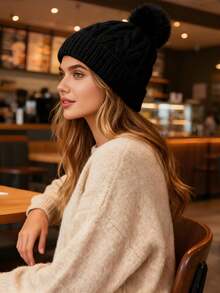 女士菱形图案休闲腈纶针织帽，秋冬季 - 1pc - 查看 1