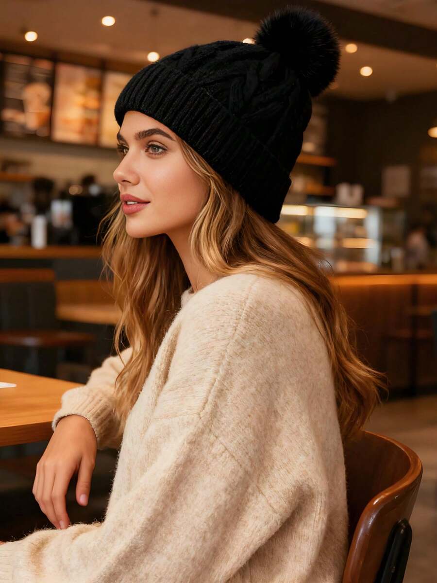 女士菱形图案休闲腈纶针织帽，秋冬季 - 1pc - 查看 1